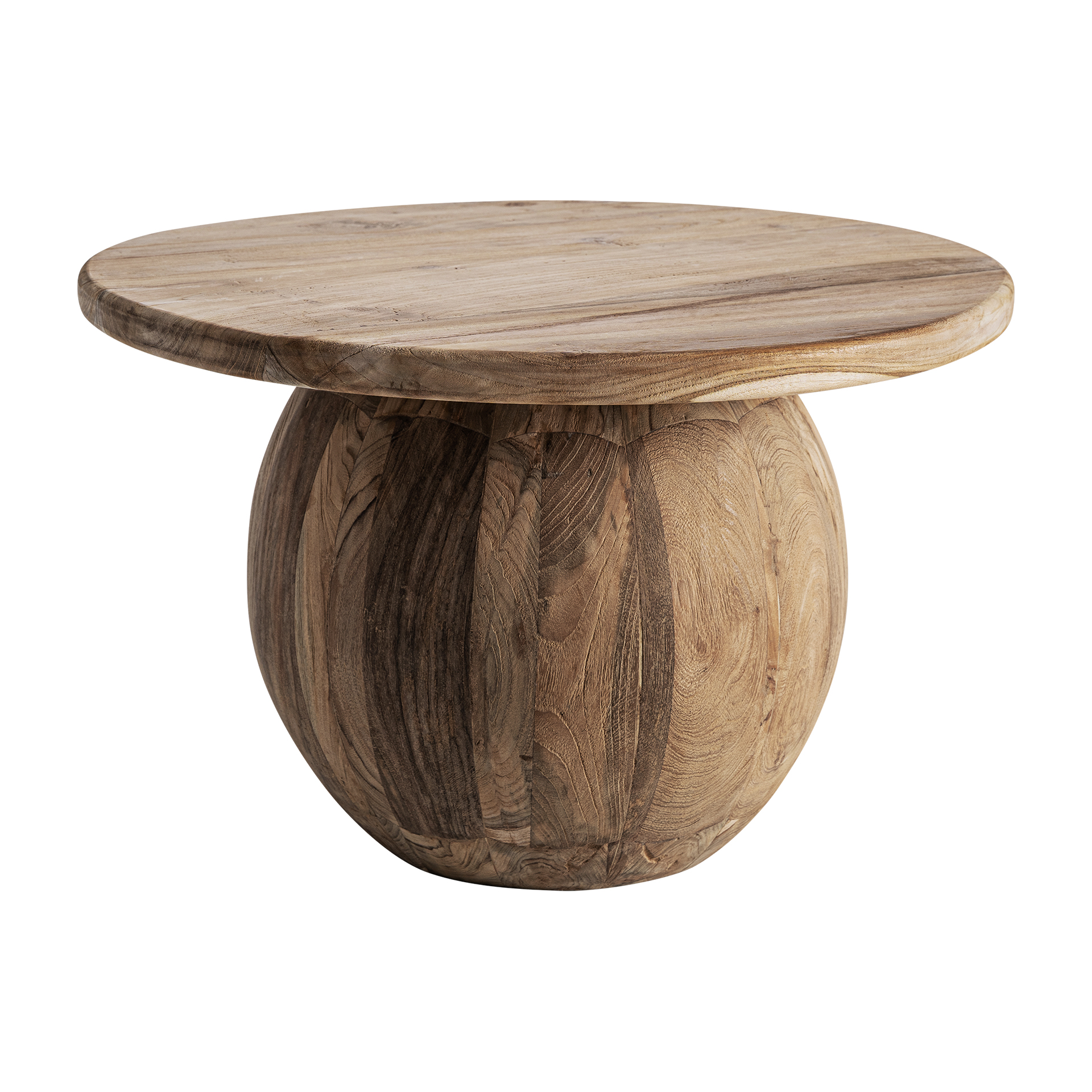 Mesa de centro Erloy de estilo rústico fabricado en madera de teka reciclada en color marrón claro con acabado envejecido.