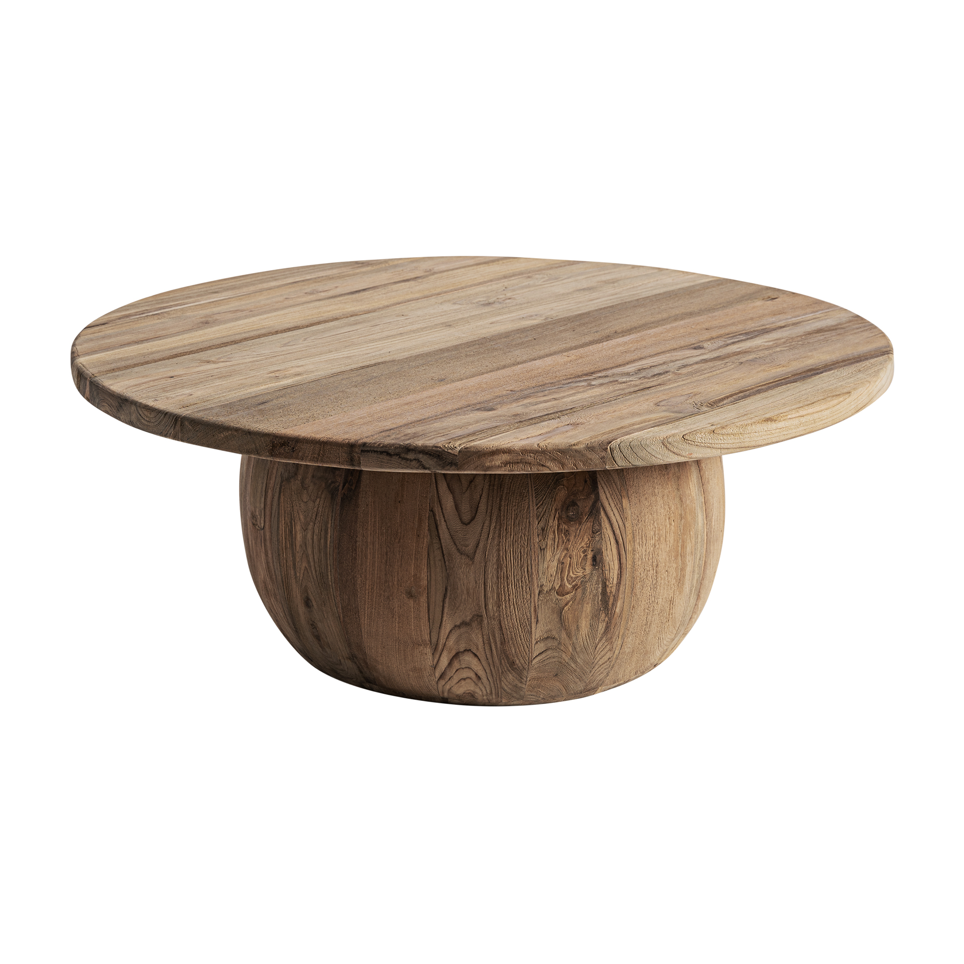 Mesa de centro Erloy de estilo rústico fabricado en madera de teka reciclada en color marrón claro con acabado envejecido.