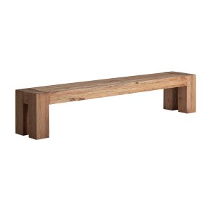 Banco Truel de estilo clásico fabricado en madera de pino reciclado en color marrón con acabado envejecido.