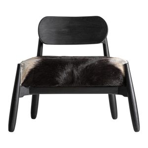 Sillón Kasher de estilo contemporáneo fabricado en madera de teka en color negro combinado con piel en color blanco.