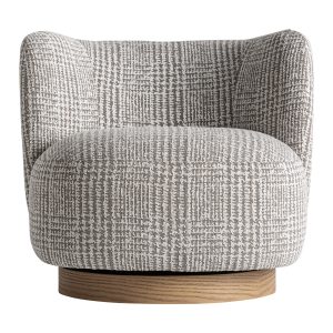 Sillón Oderzo de estilo colonial fabricado en poliéster en color gris con acabado jaspeado combinado con madera de pino en color marrón claro y espuma.