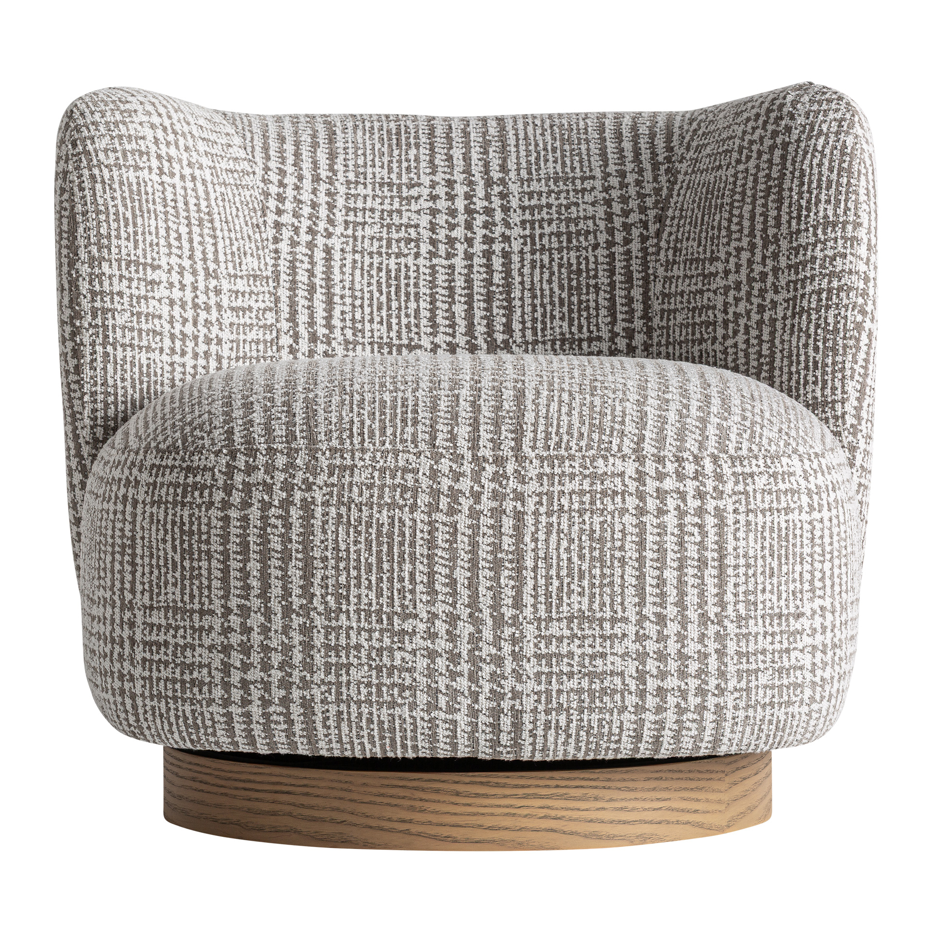 Sillón Oderzo de estilo colonial fabricado en poliéster en color gris con acabado jaspeado combinado con madera de pino en color marrón claro y espuma.