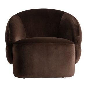 Sillón Vercelli de estilo contemporáneo fabricado en terciopelo en color chocolate combinado con madera de pino y espuma.