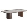 Mesa de centro Kuftein de estilo contemporáneo fabricado en madera dm en color chocolate con acabado brillo combinado con chapa de madera en color marrón. Producto desmontable.