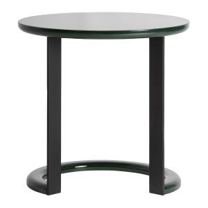 Mesa auxiliar Herisau de estilo contemporáneo fabricado en madera dm en color verde con acabado lacado combinado con hierro en color negro.