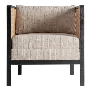 Sillón Kaleb de estilo contemporáneo fabricado en madera de mango en color negro combinado con poliéster en color crema y espuma.